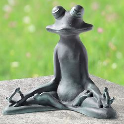 Contented Yoga Frog Garden Sculpture Verdi Bronze