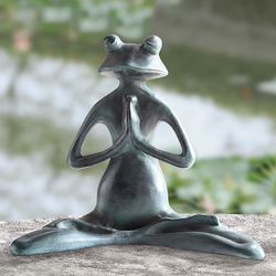 Meditating Yoga Frog Garden Sculpture Verdi Bronze