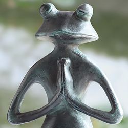 Meditating Yoga Frog Garden Sculpture Verdi Bronze