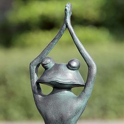 Stretching Yoga Frog Garden Sculpture Verdi Bronze