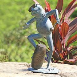 Conga Drummer Frog Garden Sculpture Verdi Bronze