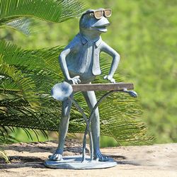 Jazzy Keyboard Frog Garden Sculpture Verdi Bronze