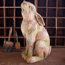 Head Up Bunny Outdoor Garden Sculpture Aged Stone