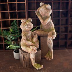 Small Frog Outdoor Garden Sculpture Aged Stone