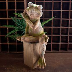 Large Frog Outdoor Garden Sculpture Aged Stone