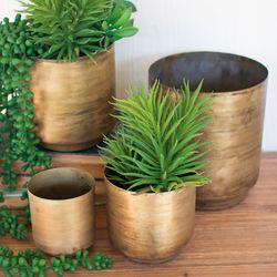 Katya Metal Planters Antique Brass Set of Four