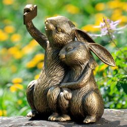 Selfie Sweeties Bunny Garden Sculpture Aged Gold