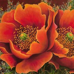 Desert Flare Floral Canvas Wall Art Orange
