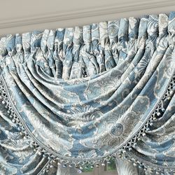 Celtic Ball Tassel Waterfall Valance Blue 49 x 33