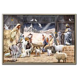 Pristine Nativity Framed Canvas Wall Art Gray