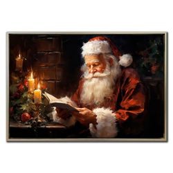 Santa Reading Framed Canvas Wall Art Red