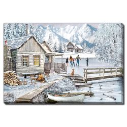 Skating at the Cabin Canvas Wall Art Gray