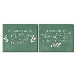 Merry and Bright Canvas Wall Art Green Set of Two