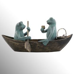 Rowboat Picnic Frog Garden Sculpture Verdi Bronze