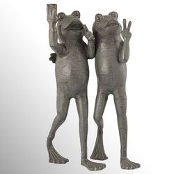 Selfie Frog Friends Garden Sculpture Taupe