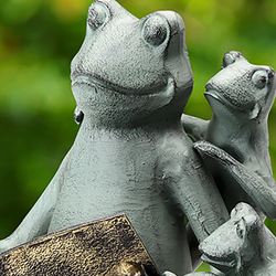 Reading Frog Family Garden Sculpture Verdi Bronze