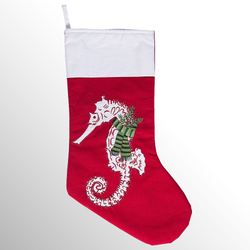 Sea Life Seahorse Christmas Stocking Red