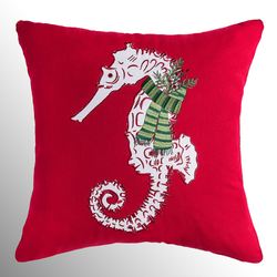Sea Life Seahorse Decorative Pillow Red