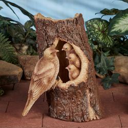 Robin and Babies Garden Statue Brown