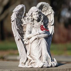 Angel with Cardinal Garden Statue Gray