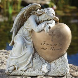Angel with Heart Garden Statue Aged Stone