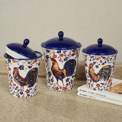 Morning Rooster Kitchen Canisters Multi Earth Set of Three