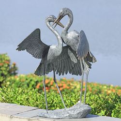 Gentle Embrace Crane Garden Sculpture Gray
