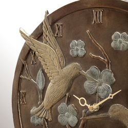 Hummingbird Garden Clock Bronze