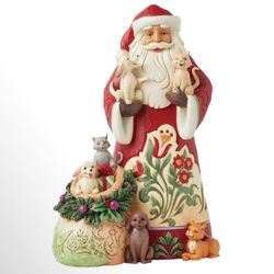 Paws and Claus Santa Figurine Red