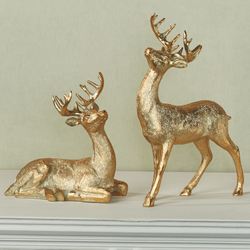Gilded Deer Figures Gold Set of Two