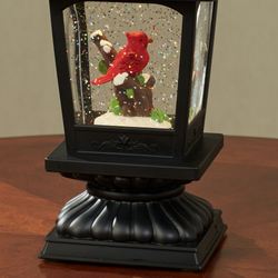 Cardinal on a Branch LED Swirl Lantern Black