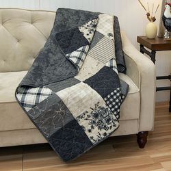 Augusta Patchwork Throw Blanket Black 50 x 60