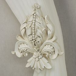 Flowering Medallion Curtain Tieback Pair Antique Ivory