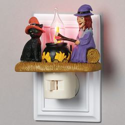 Witch and Cat Campfire Halloween Nightlight Multi Warm