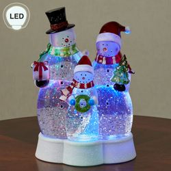 Lighted Swirl Snowman Family Table Accent Clear