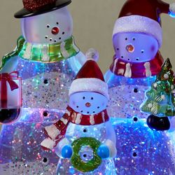 Lighted Swirl Snowman Family Table Accent Clear