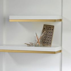 Floating Wall Shelves White/Gold Set of Two