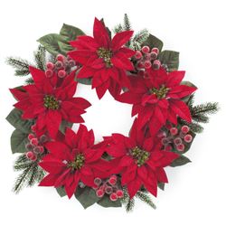 Poinsettia and Berry Wreath Red