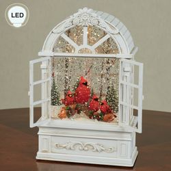 Winter Cardinal Swirl Window Tabletop Accent Antique Ivory