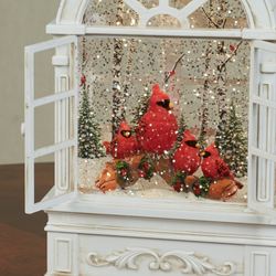 Winter Cardinal Swirl Window Tabletop Accent Antique Ivory