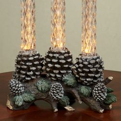 Pine Bough with LED Taper Candles Tabletop Accent Brown