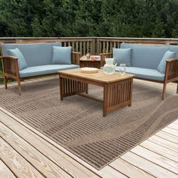 Natural Wave Outdoor Rectangle Rug Taupe