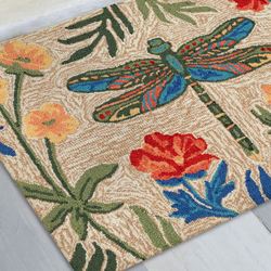 Floral Dragonfly Rectangle Mat Multi Bright