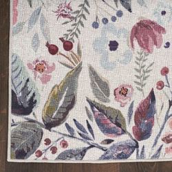 Floral Haven Washable Rectangle Rug Ivory