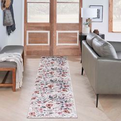Floral Haven Washable Rug Runner Ivory