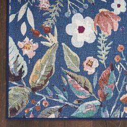 Floral Haven Washable Rectangle Rug Navy