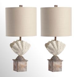 Coastal Shell Table Lamps Ivory Set of Two