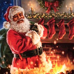 Twas the Night African American Santa LED Tabletop Nightlight Red