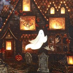 Mystery Mansion Framed Lighted Canvas Wall Art Multi Warm