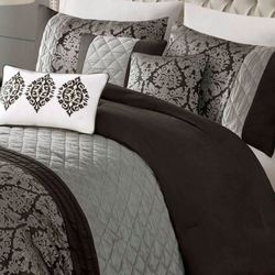 Lily Damask Comforter Bed Set Black